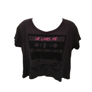 STRANDED  Dark Gray Crop Tee "He Loves Me" Tee (S)